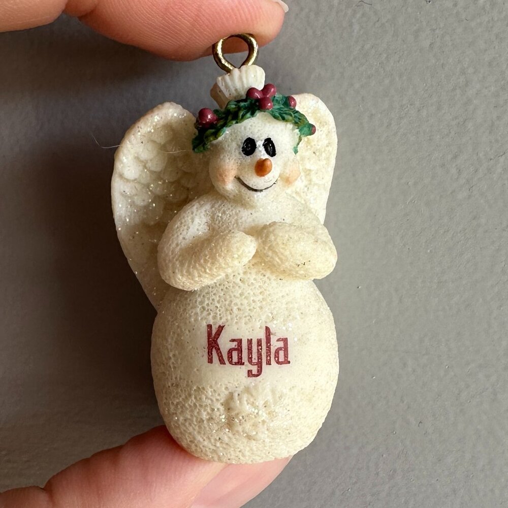 Snowman Angel Christmas Ornament - Name Kayla || Ganz || Vintage